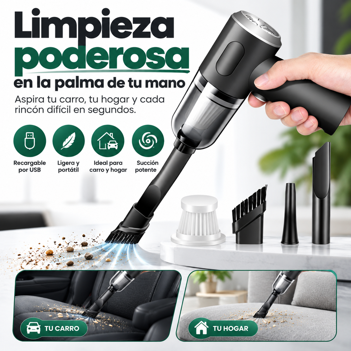 Aspiradora de Mano 3 en 1 Recargable y Portátil