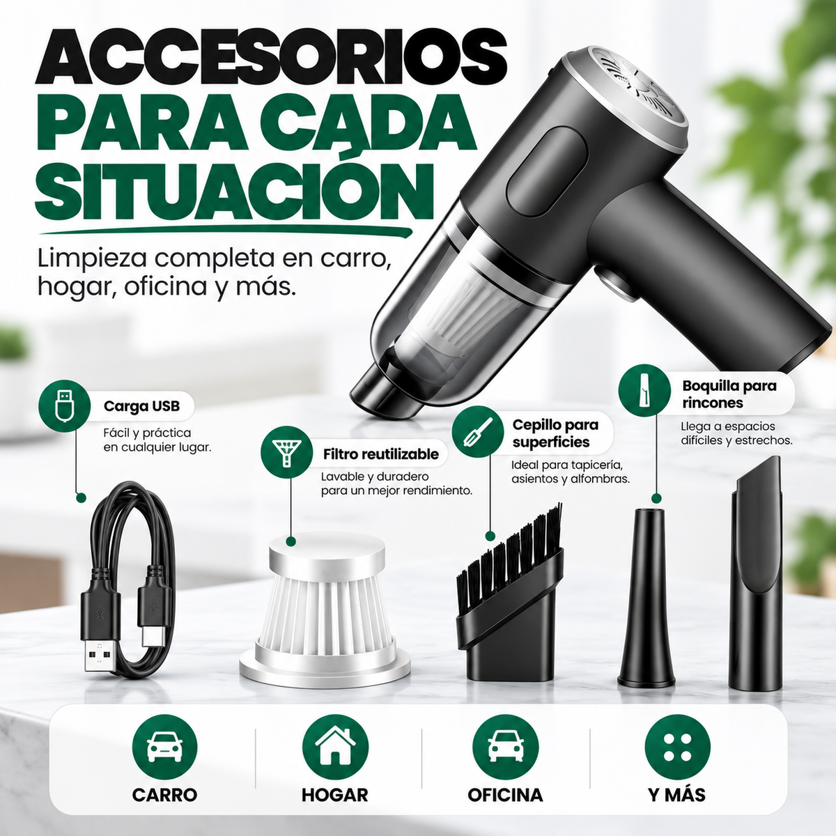 Aspiradora de Mano 3 en 1 Recargable y Portátil